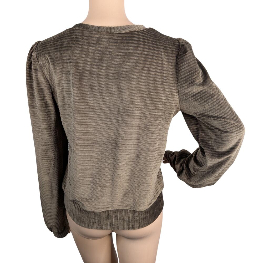 Heartloom Allie Ribbed Velvet Puff Sleeve Pullover Top Olive Green Size S - Picture 6 of 9